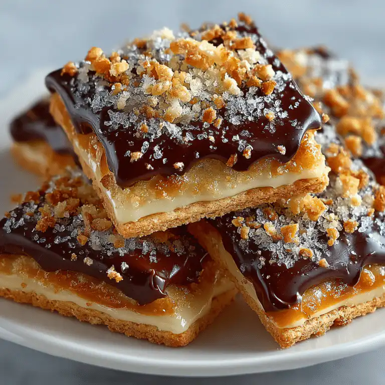 Stack of low FODMAP chocolate caramel dessert squares with crushed nuts.