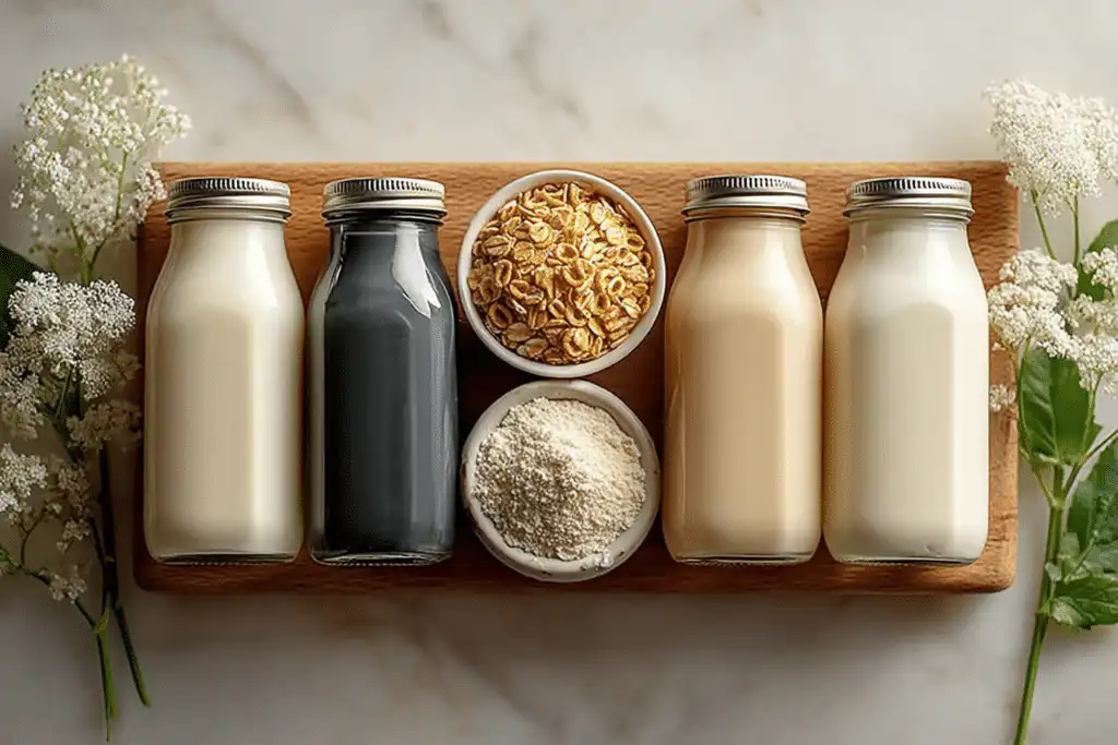 Safe low FODMAP milk alternatives for Cheerios breakfast including lactose-free and almond milk.