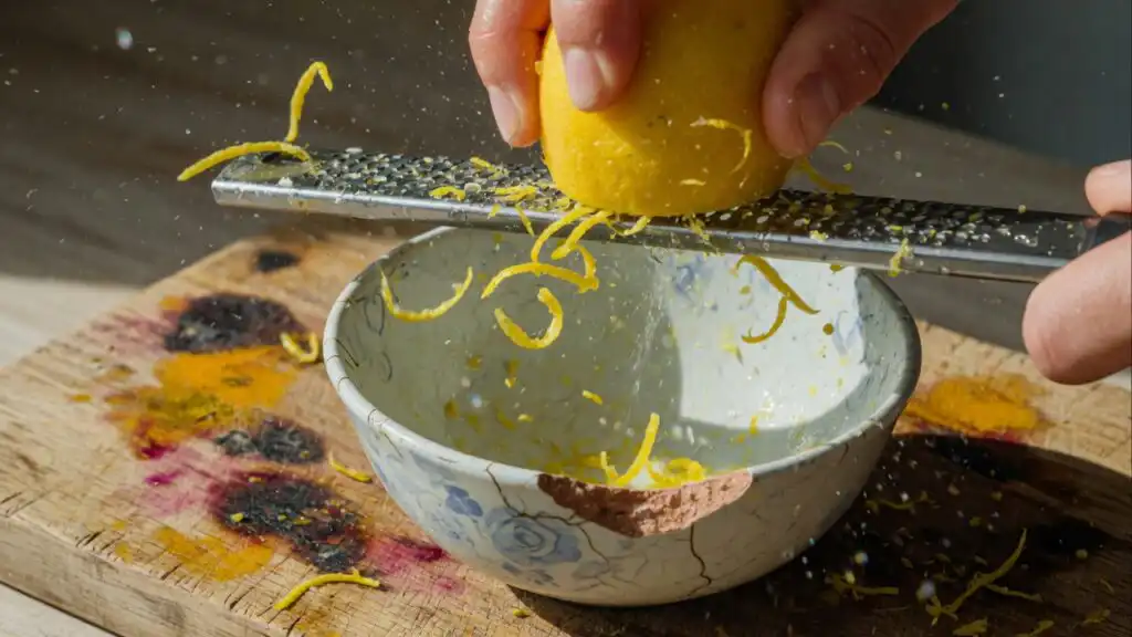 Grating lemon zest with a microplane for low FODMAP cooking and baking