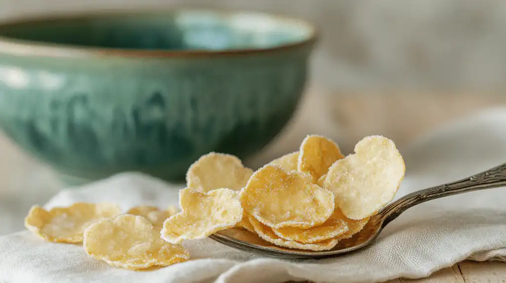 Spoonful of cereal representing the 130 calories and 12g sugar per serving