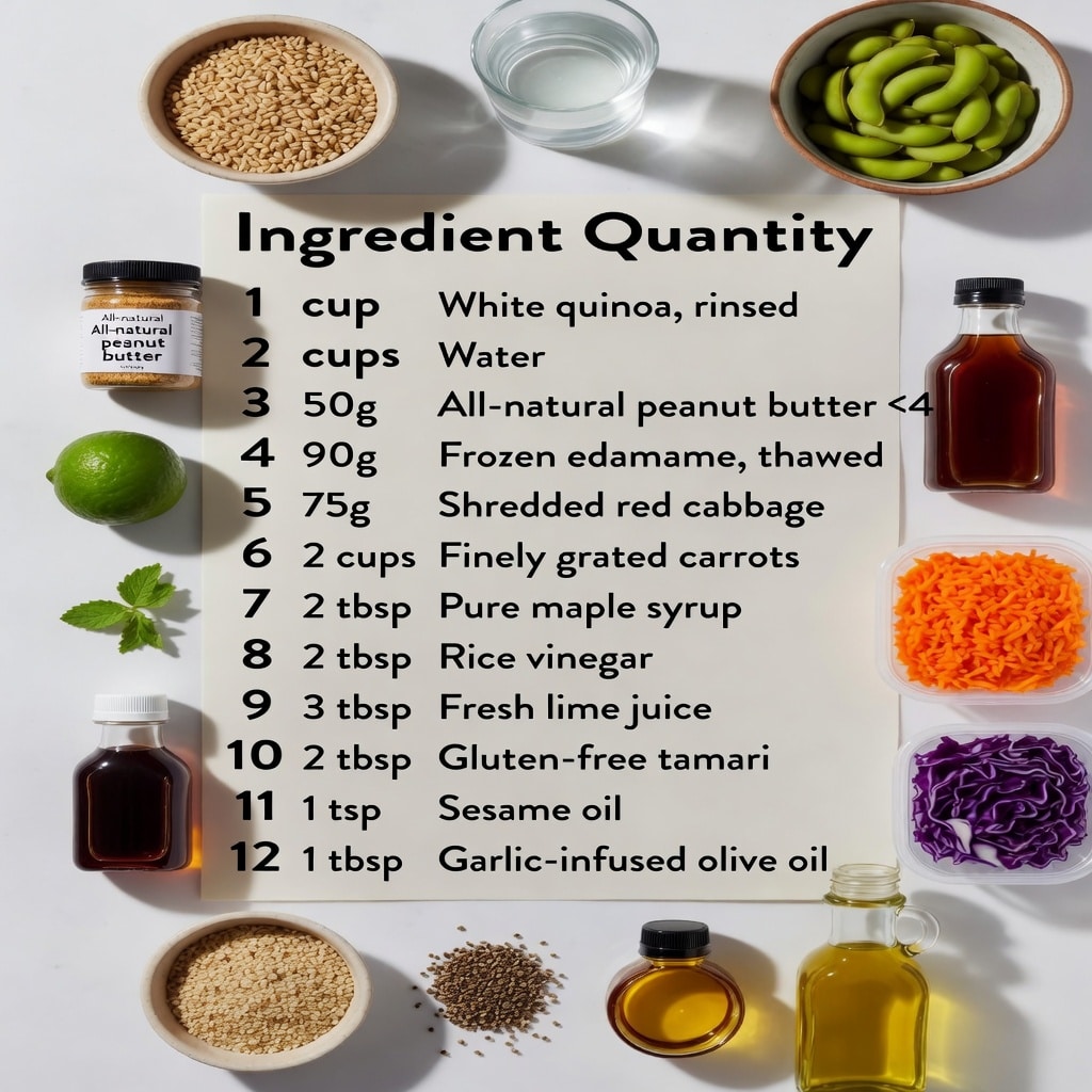 is peanut butter low FODMAP all 12 ingredients for low FODMAP Thai peanut quinoa bowl including 50g peanut butter edamame and red cabbage