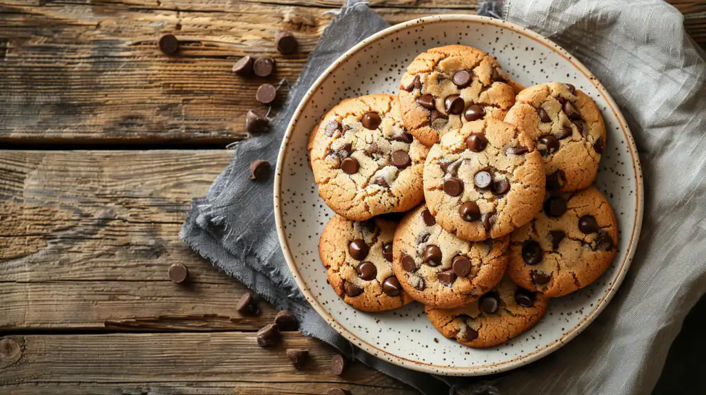 Overhead view of finished low FODMAP banana cookies on a plate