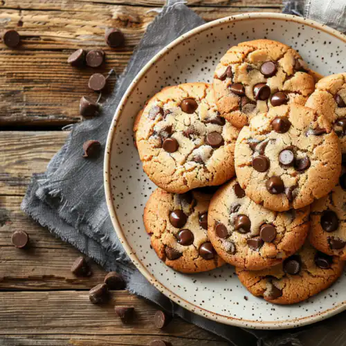 Overhead view of finished low FODMAP banana cookies on a plate