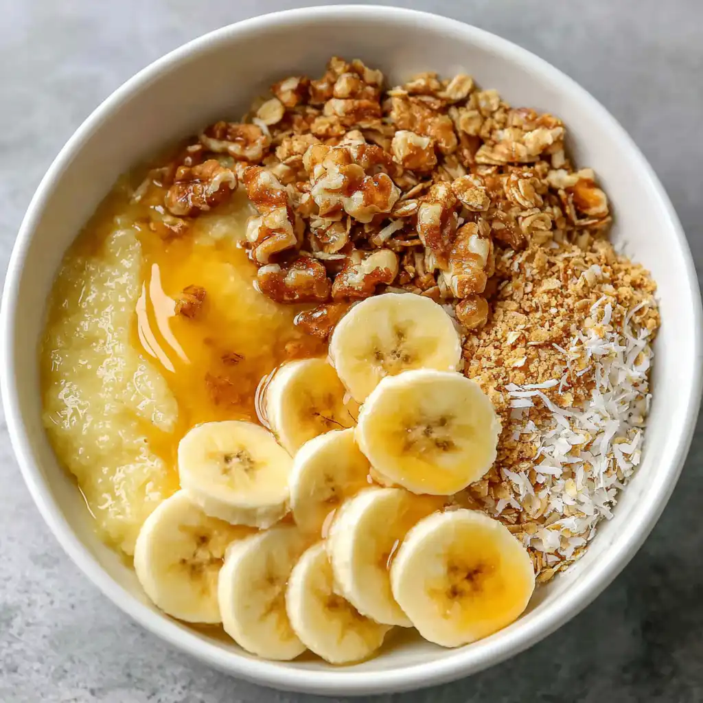 Mixing dry ingredients oats coconut and chia seeds in a bowl
