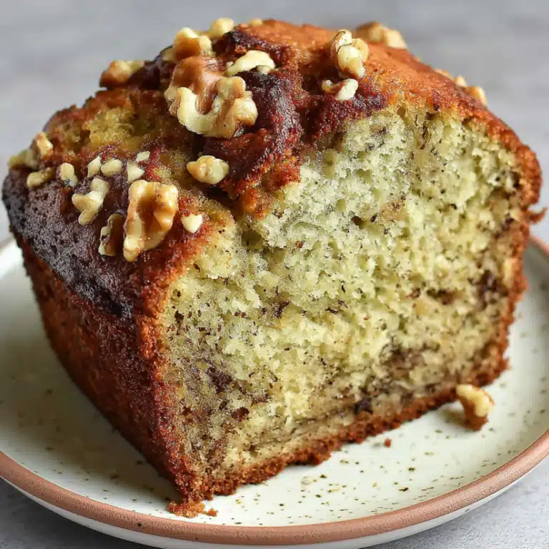 A freshly sliced loaf of low FODMAP banana bread on a white cutting board showing a moist gluten-free crumb with chopped walnuts.