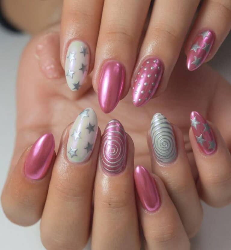 Mismatched Glitchy Glam Nails