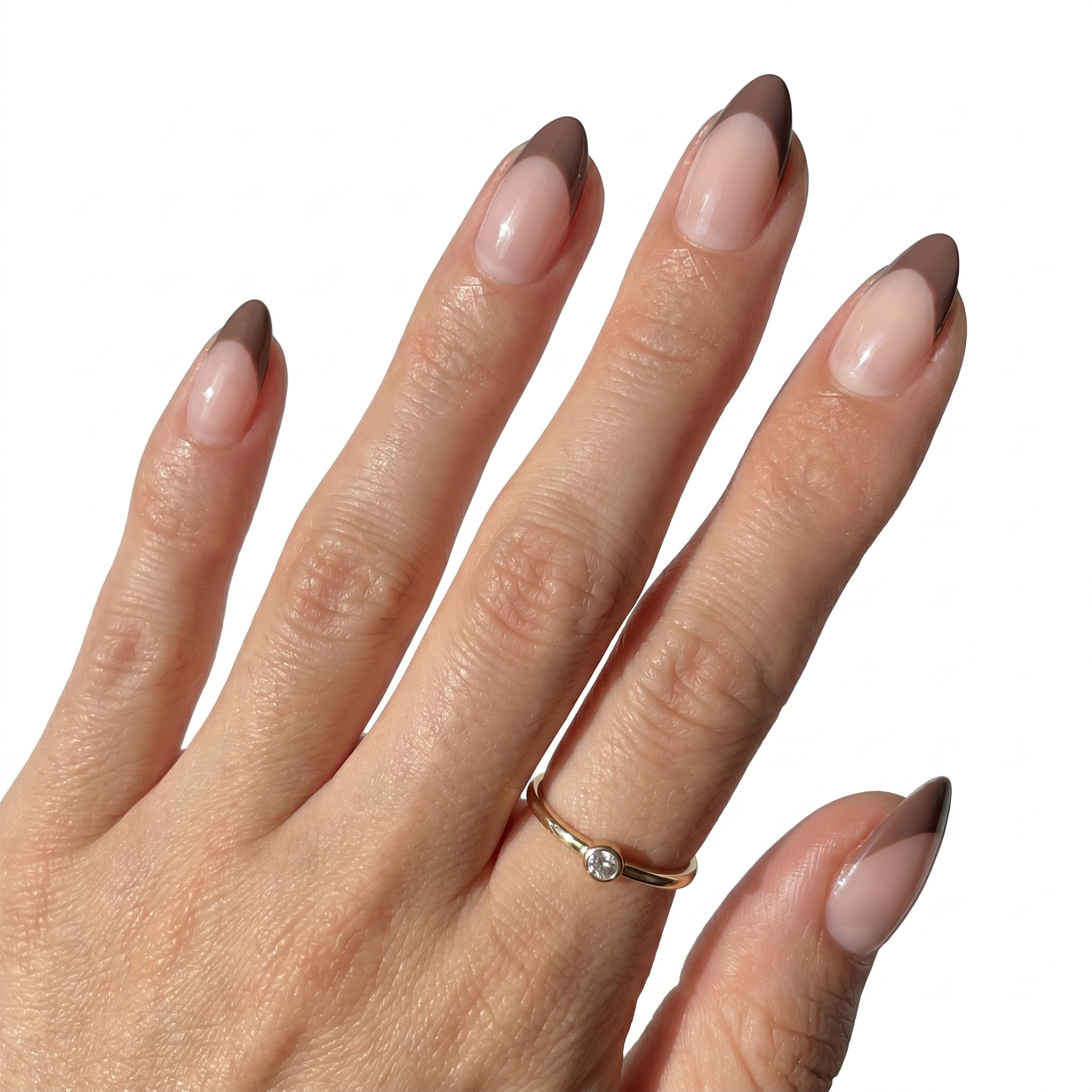 almond french tip press on nails classic nude white