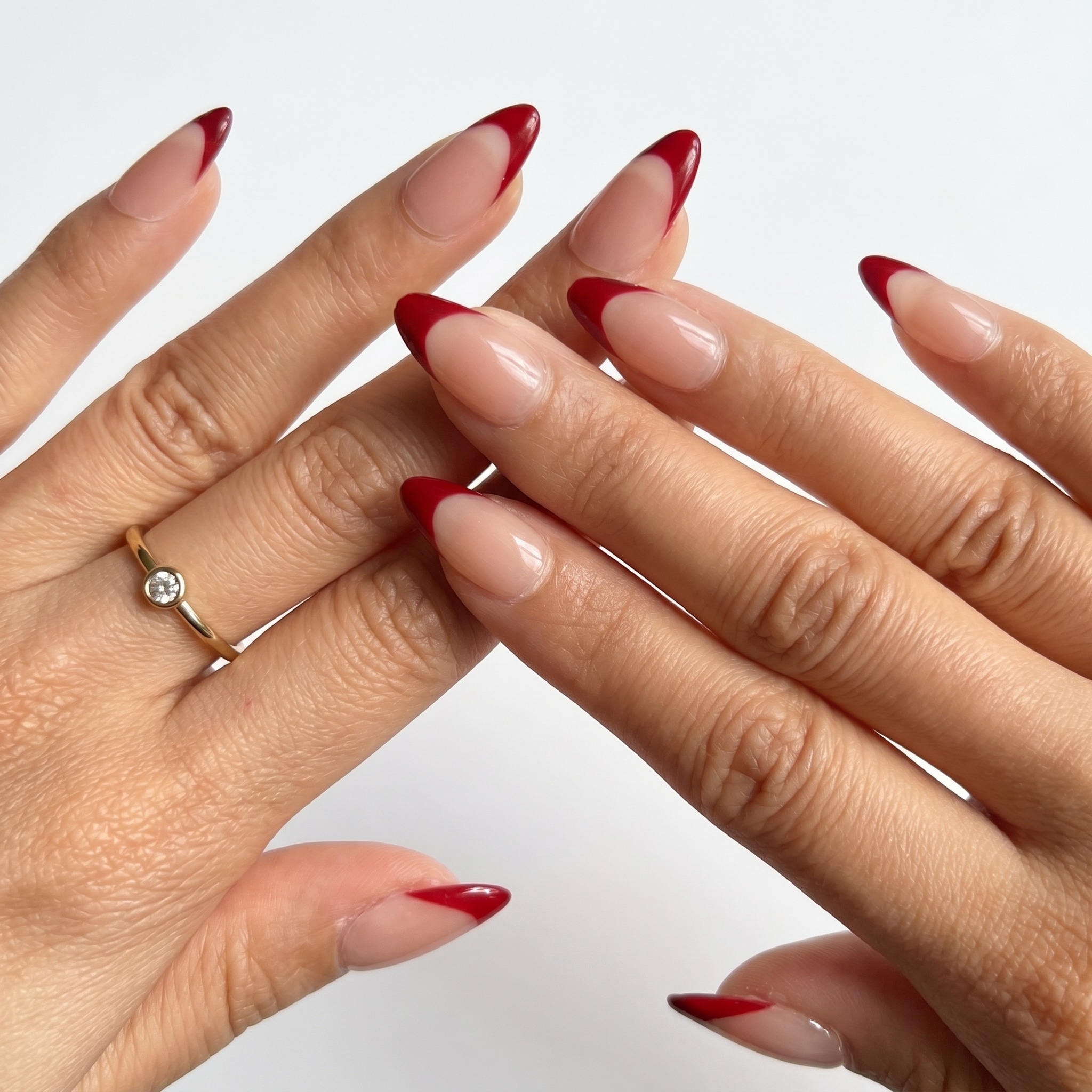 almond french tip press on nails floral white french