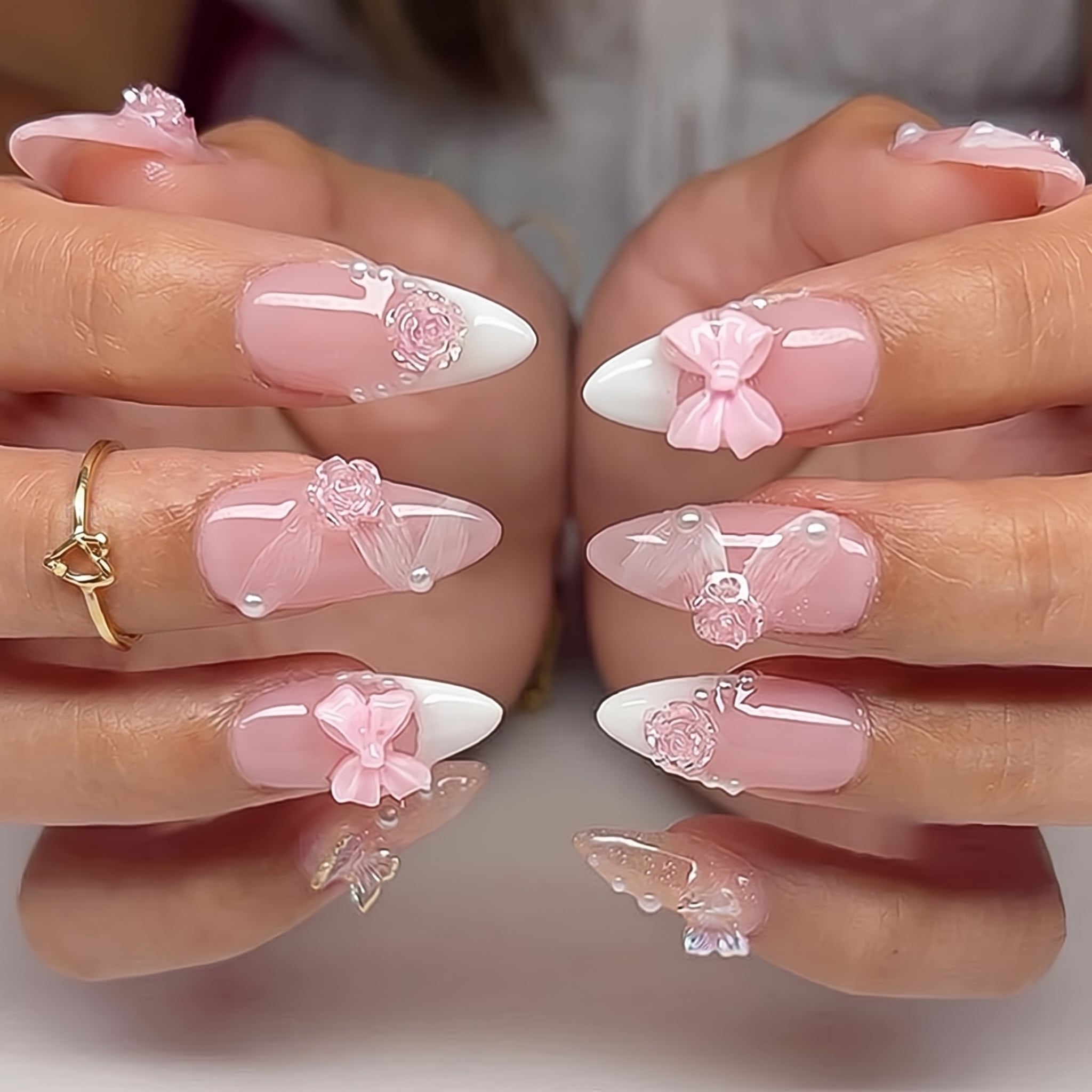 almond french tip press on nails minimal white almond