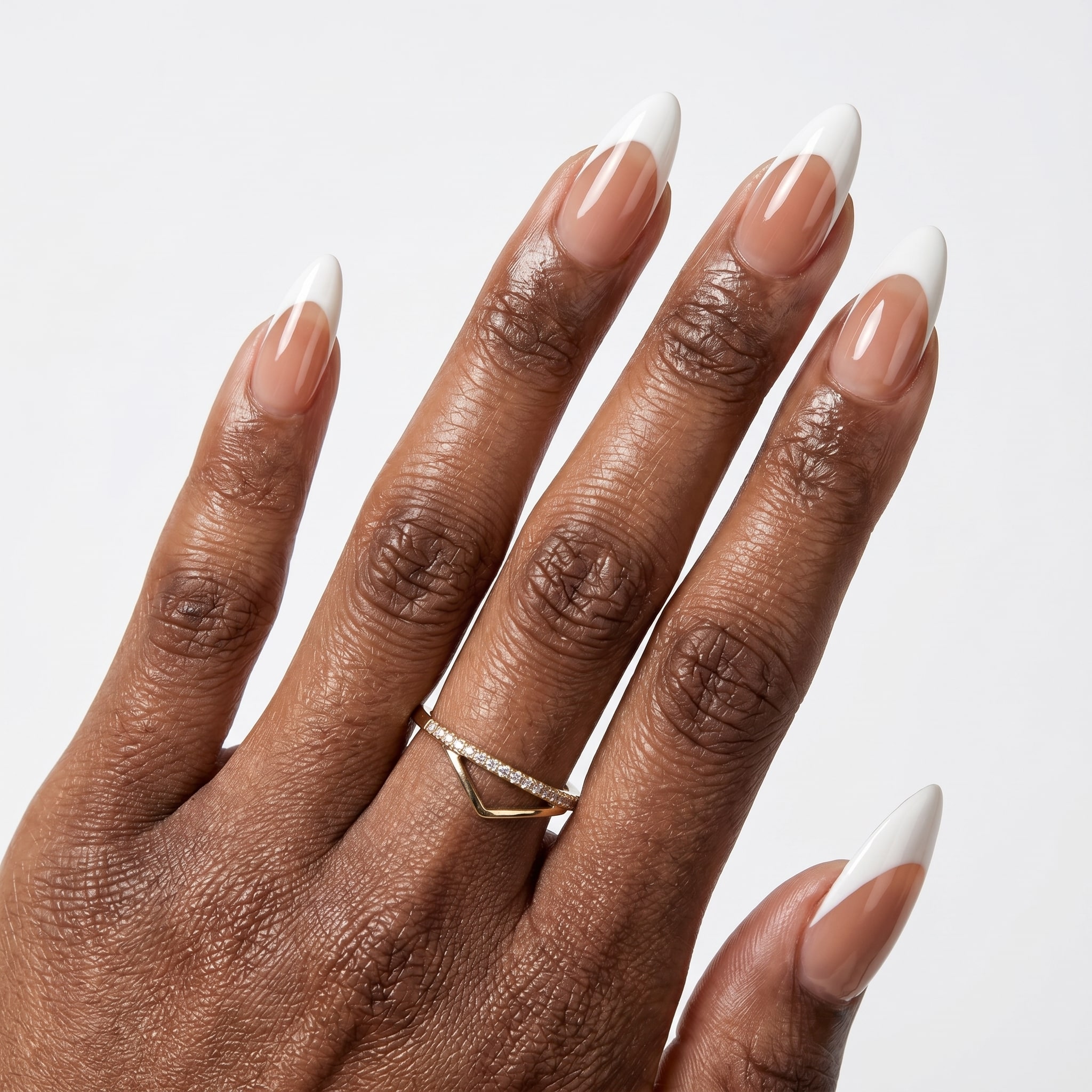 almond french tip press on nails pink nude classic