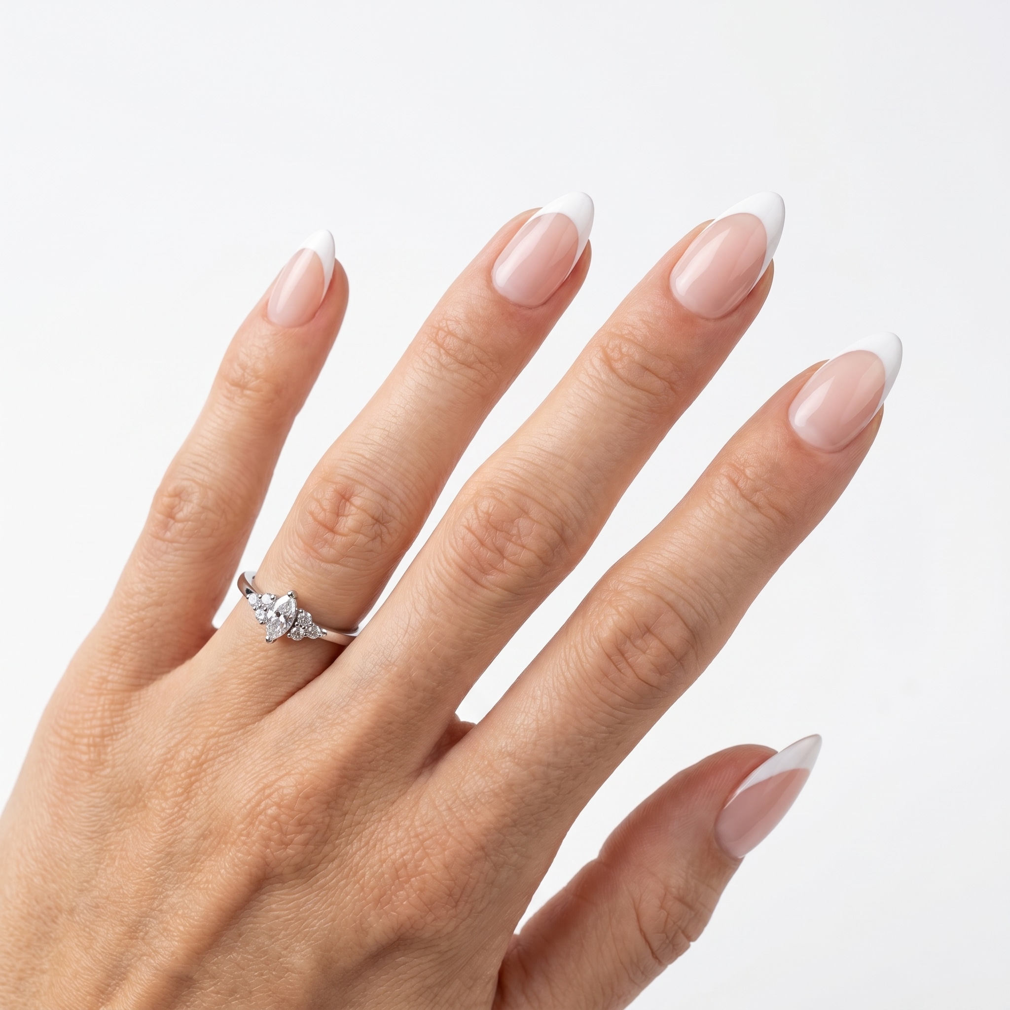 almond french tip press on nails soft long white
