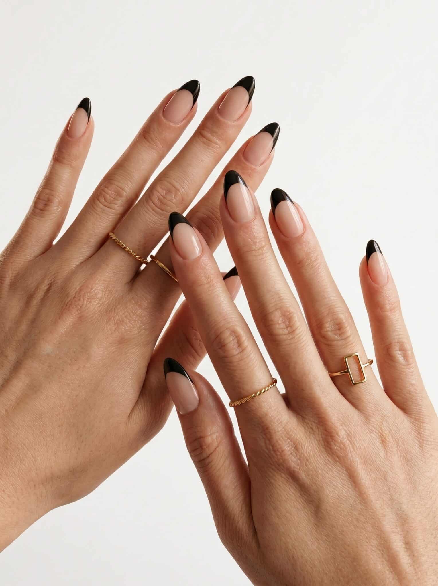 Modern nude French manicure press-on nails with clean white tip details