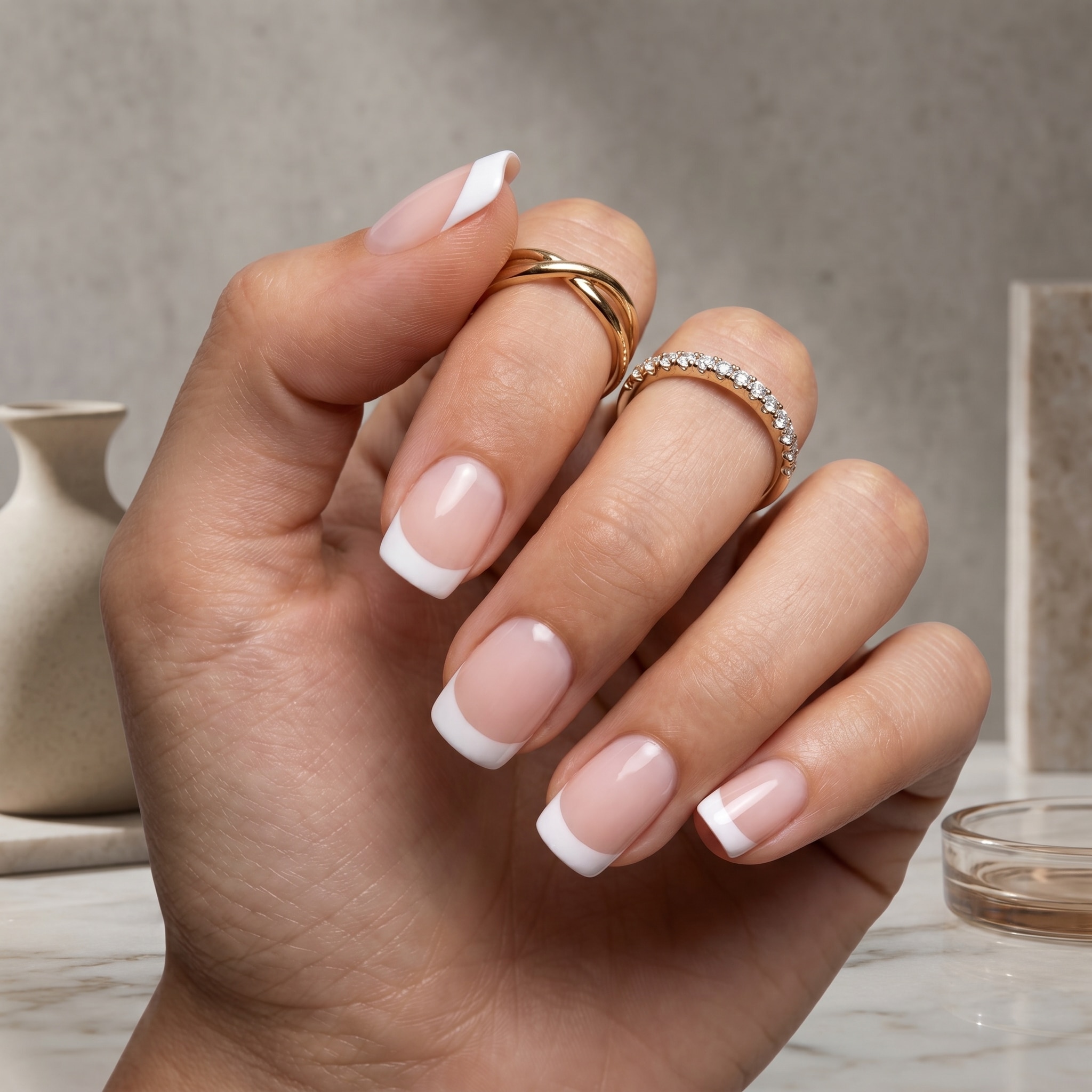 French nail shape comparison with almond and square summer tip styles