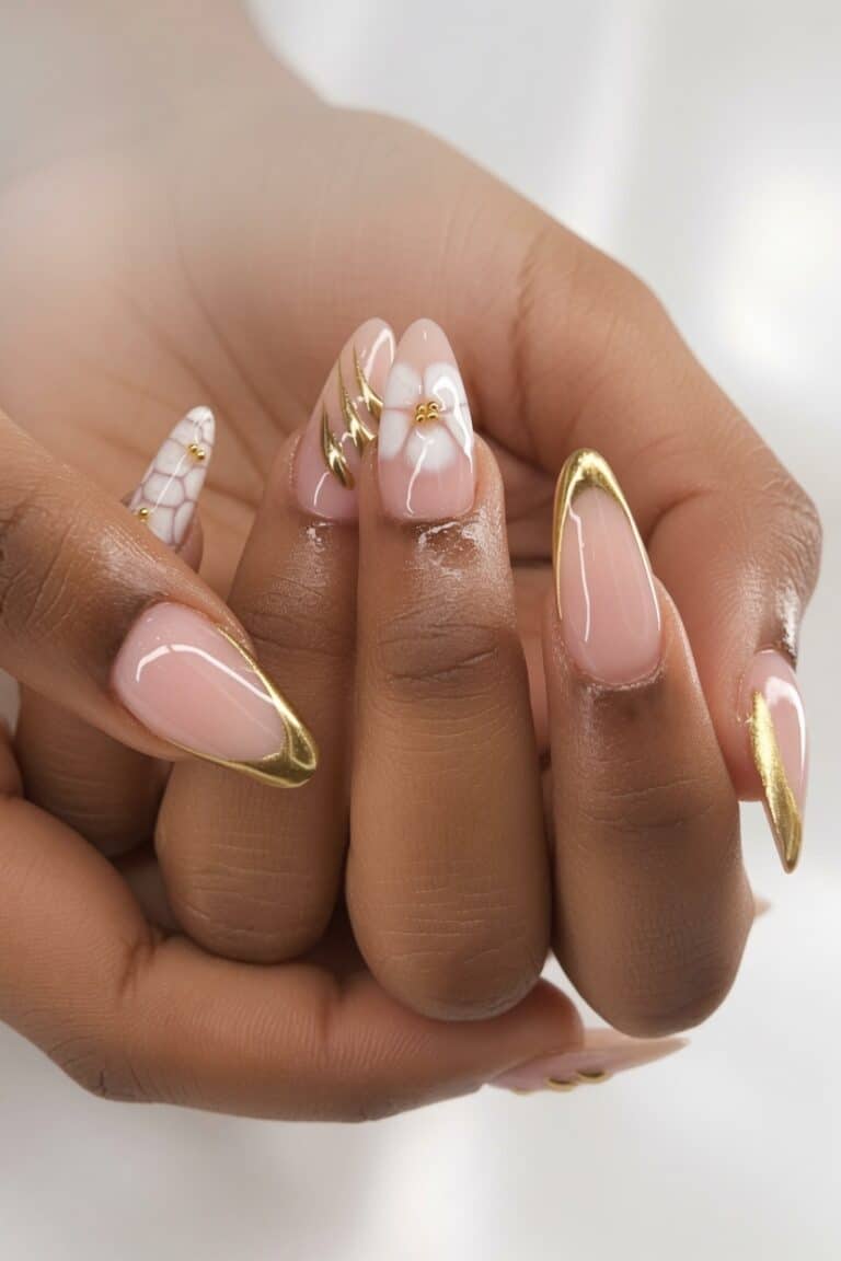 Classy French tip nail designs for summer with soft blue tips on almond nails
