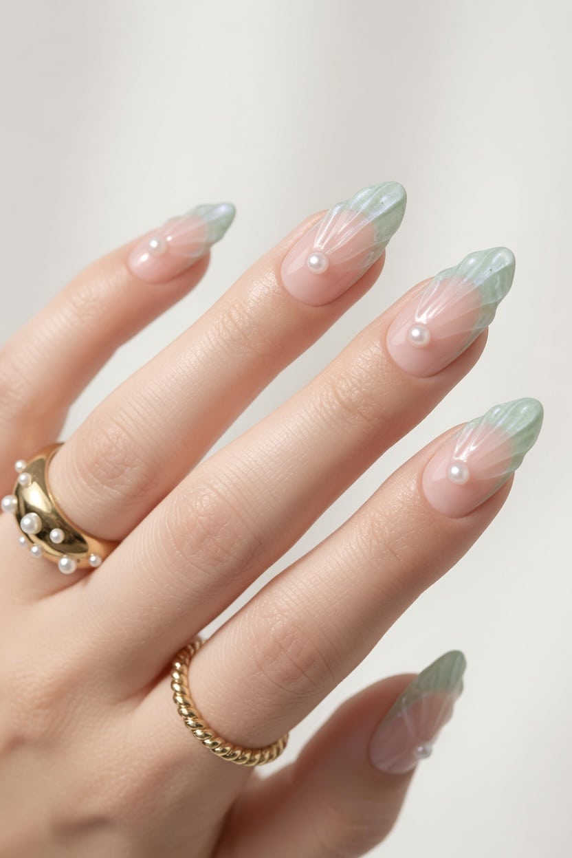 Pink French tip nails with glossy nude base