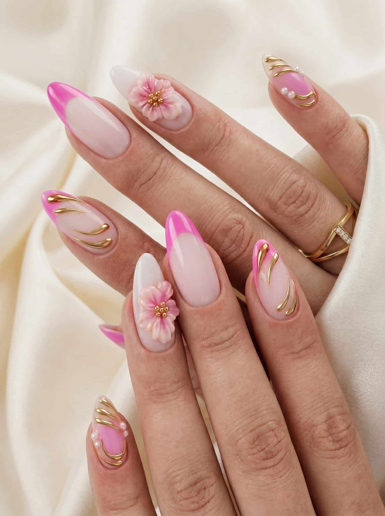 Classy short French nails with a sheer base and refined colored tip detail