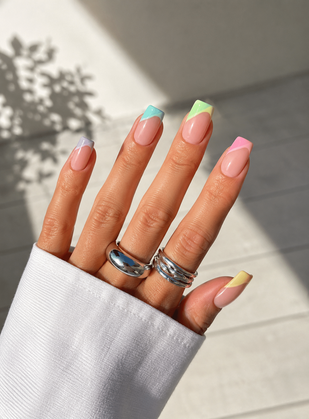Floral summer French nail designs with colorful French tips
