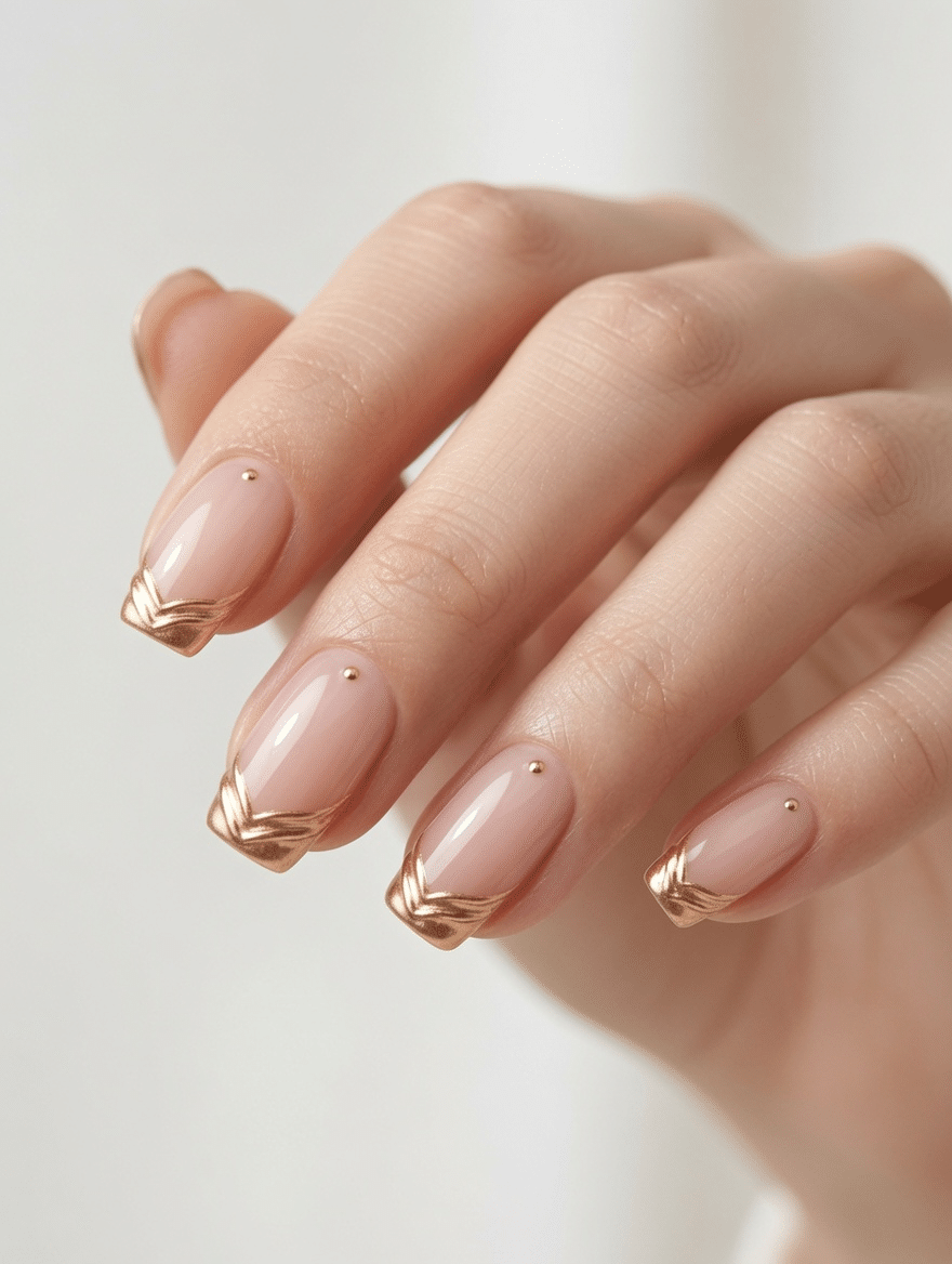 Nude almond nails with textured molten gold French tips