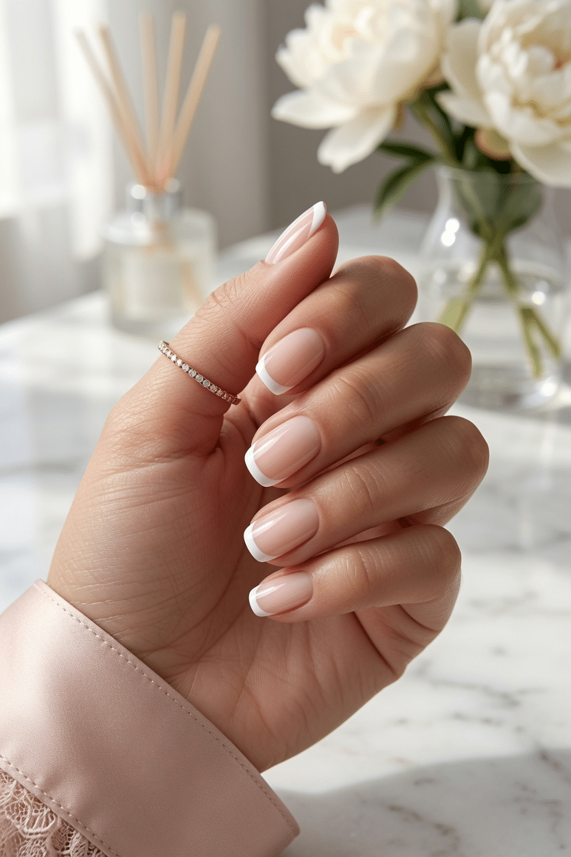 How to do French tips at home with a clean sheer base and crisp white tips