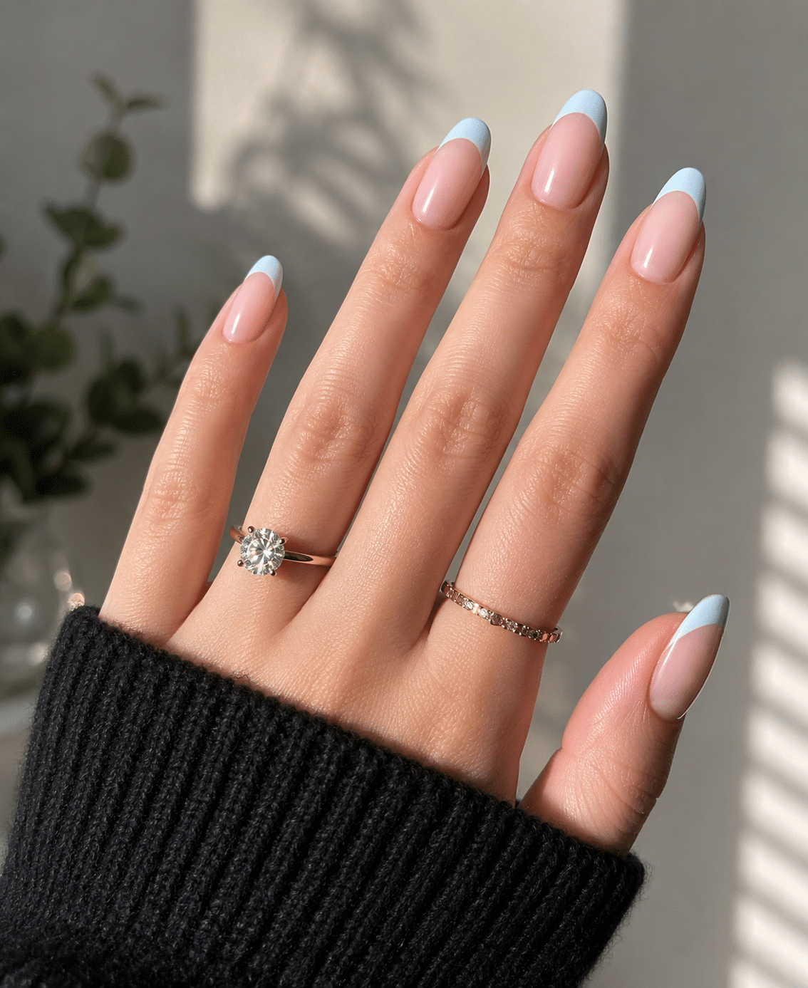 Square French manicure idea with pink tips and glossy nude base