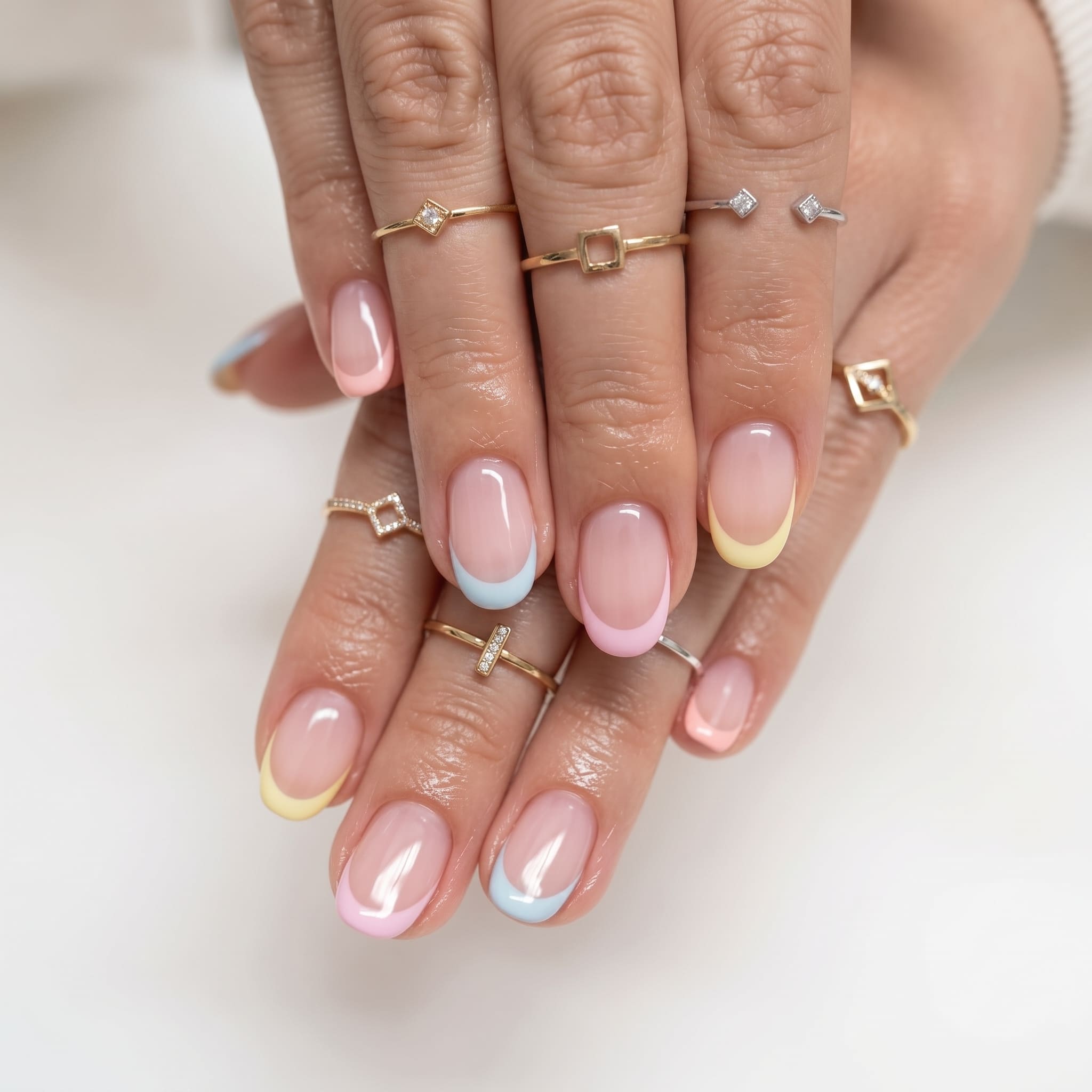short french tip press on nails 10 natural almond