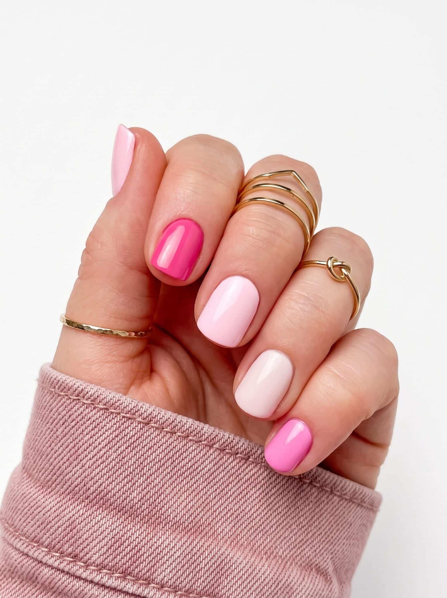 Glossy blush pink short nails with a clean salon-style finish