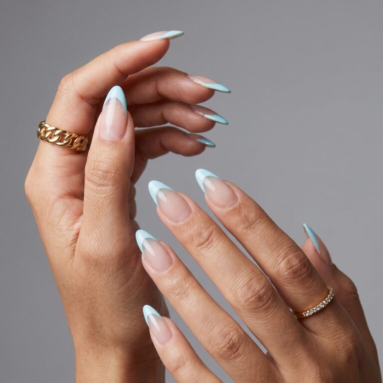 Simple summer nails French tip with a sheer nude base and soft pink micro tips on short glossy nails