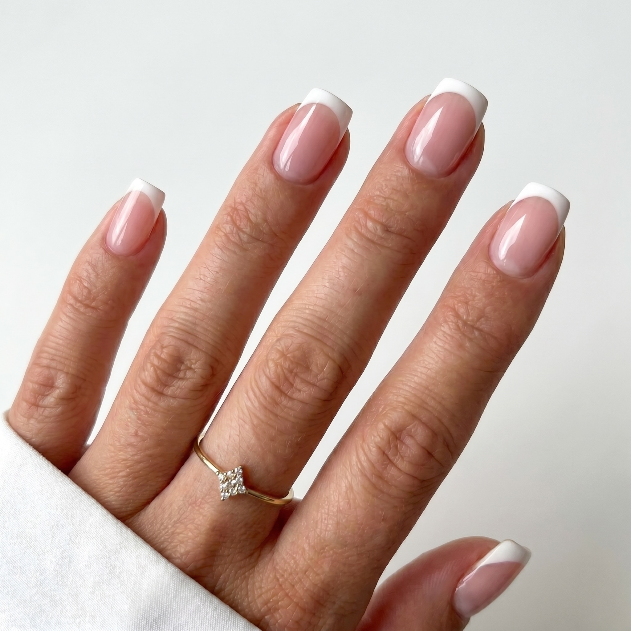 square french tip press on nails blue square french