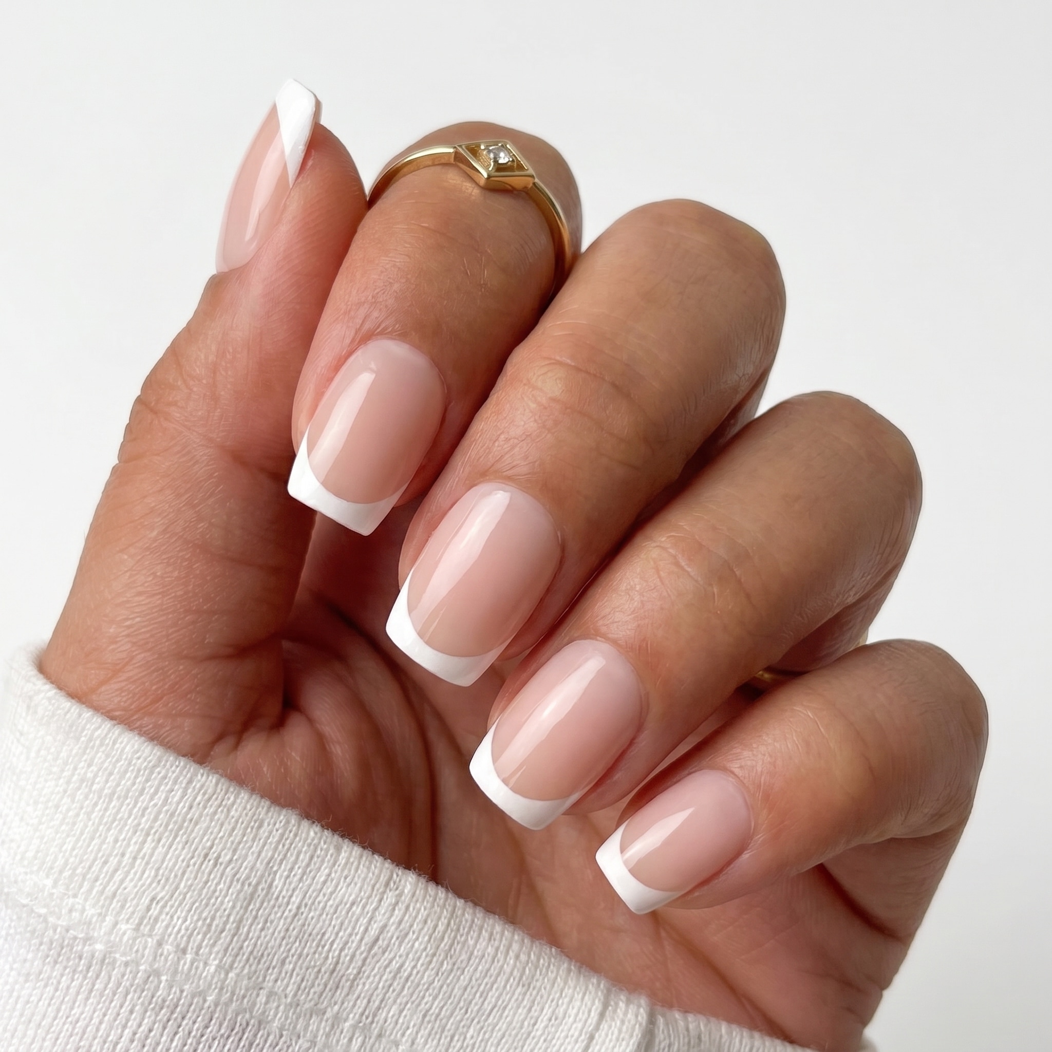 square french tip press on nails short glossy white