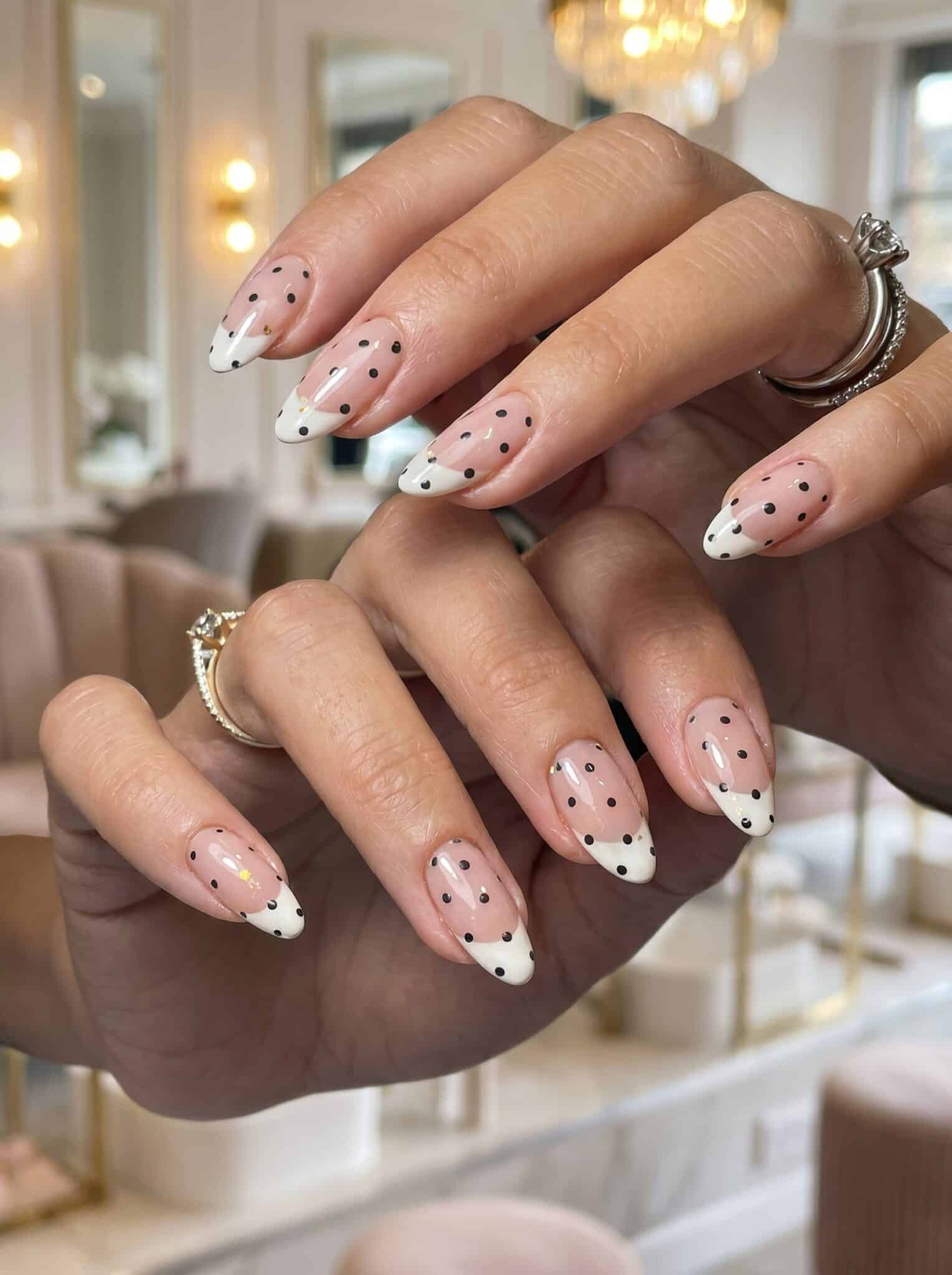 Pastel French tip nails with delicate summer accent details on a sheer pink base