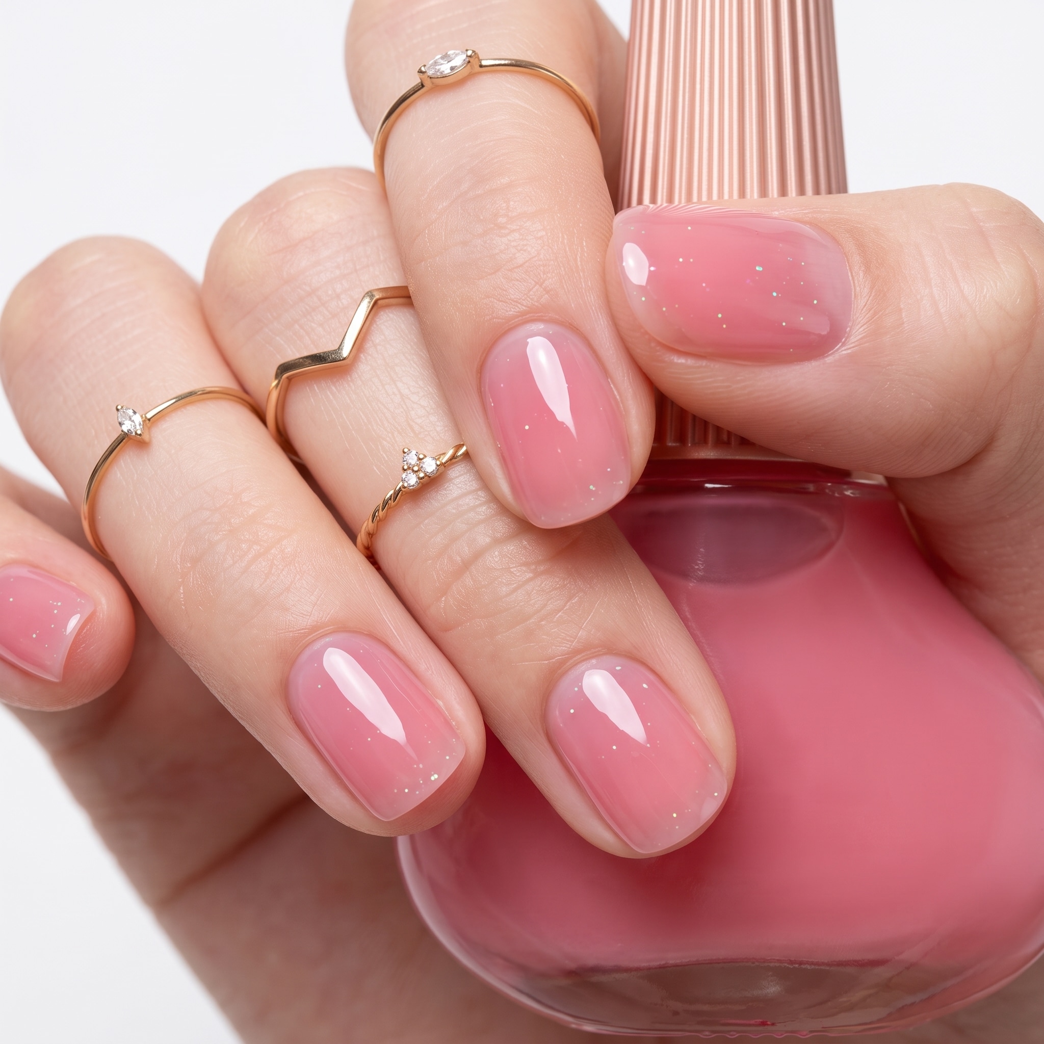 Warm nude glazed short nails with glossy neutral shine