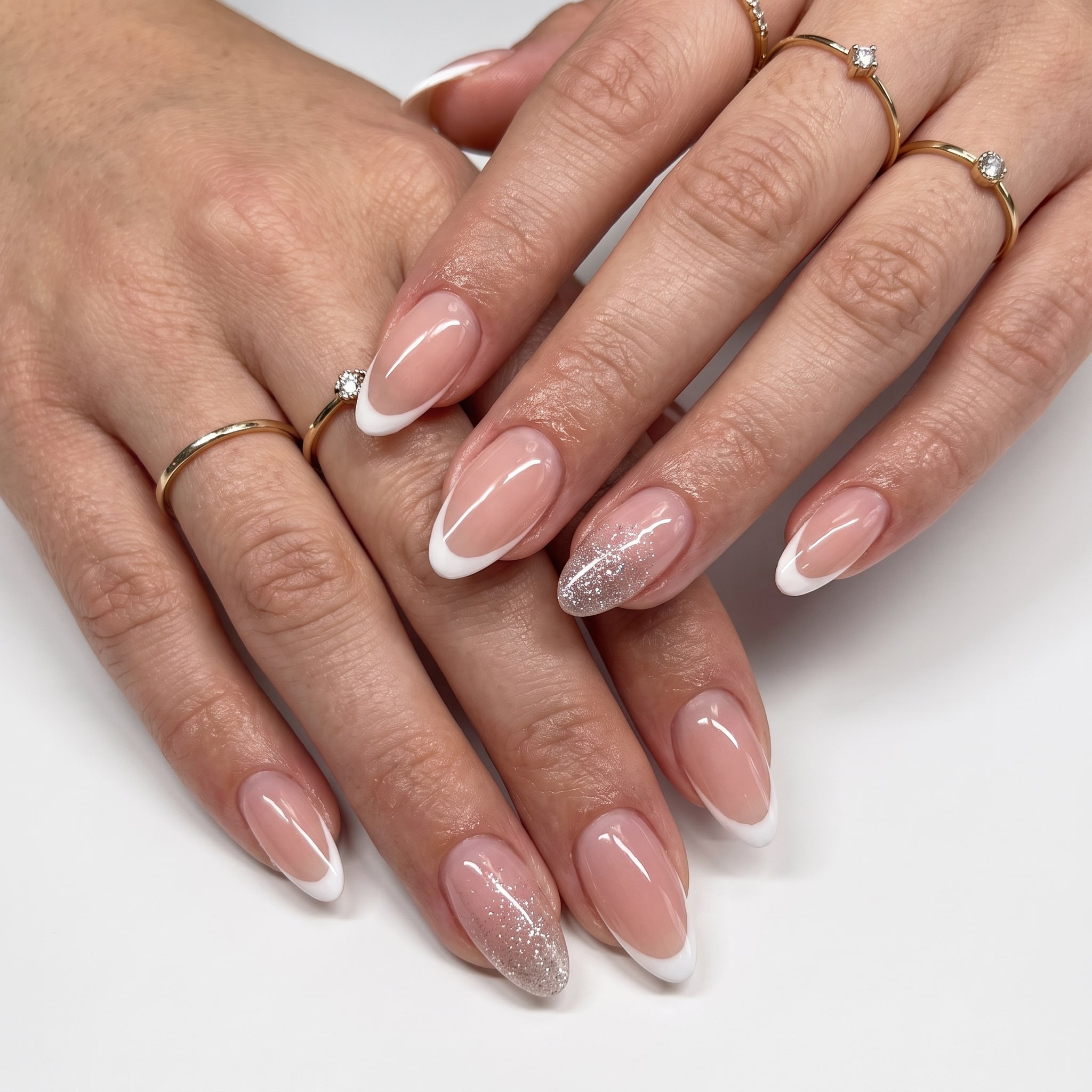 white french tip press on nails 02 soft square