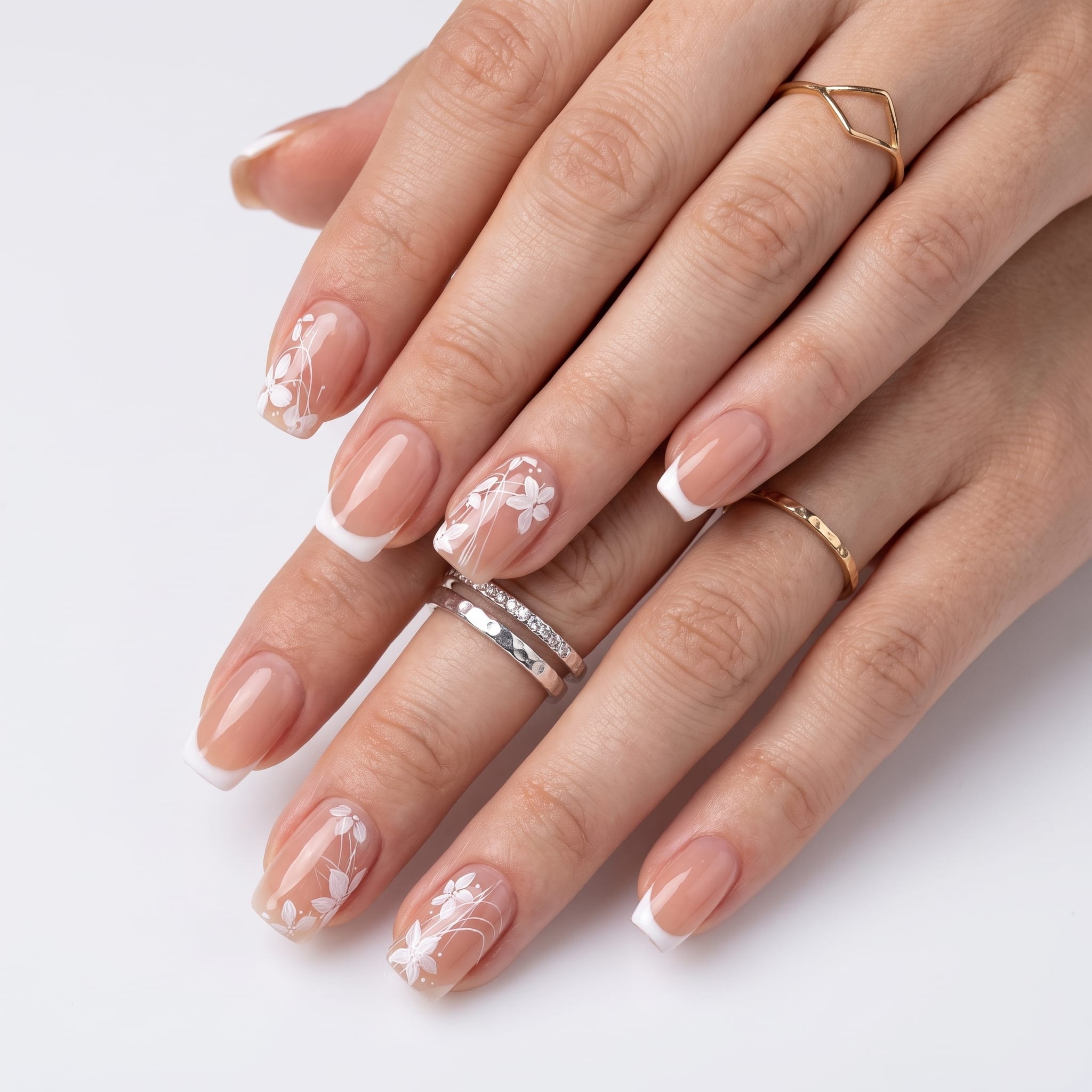 white french tip press on nails 05 chrome almond