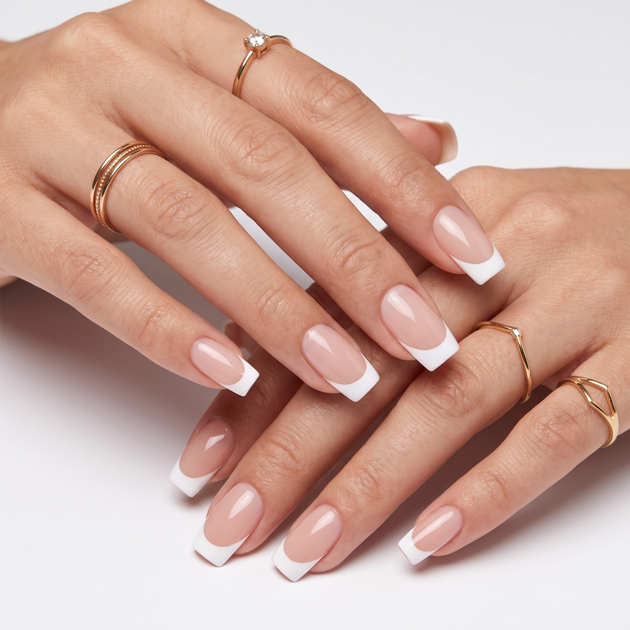 white french tip press on nails 06 floral accent