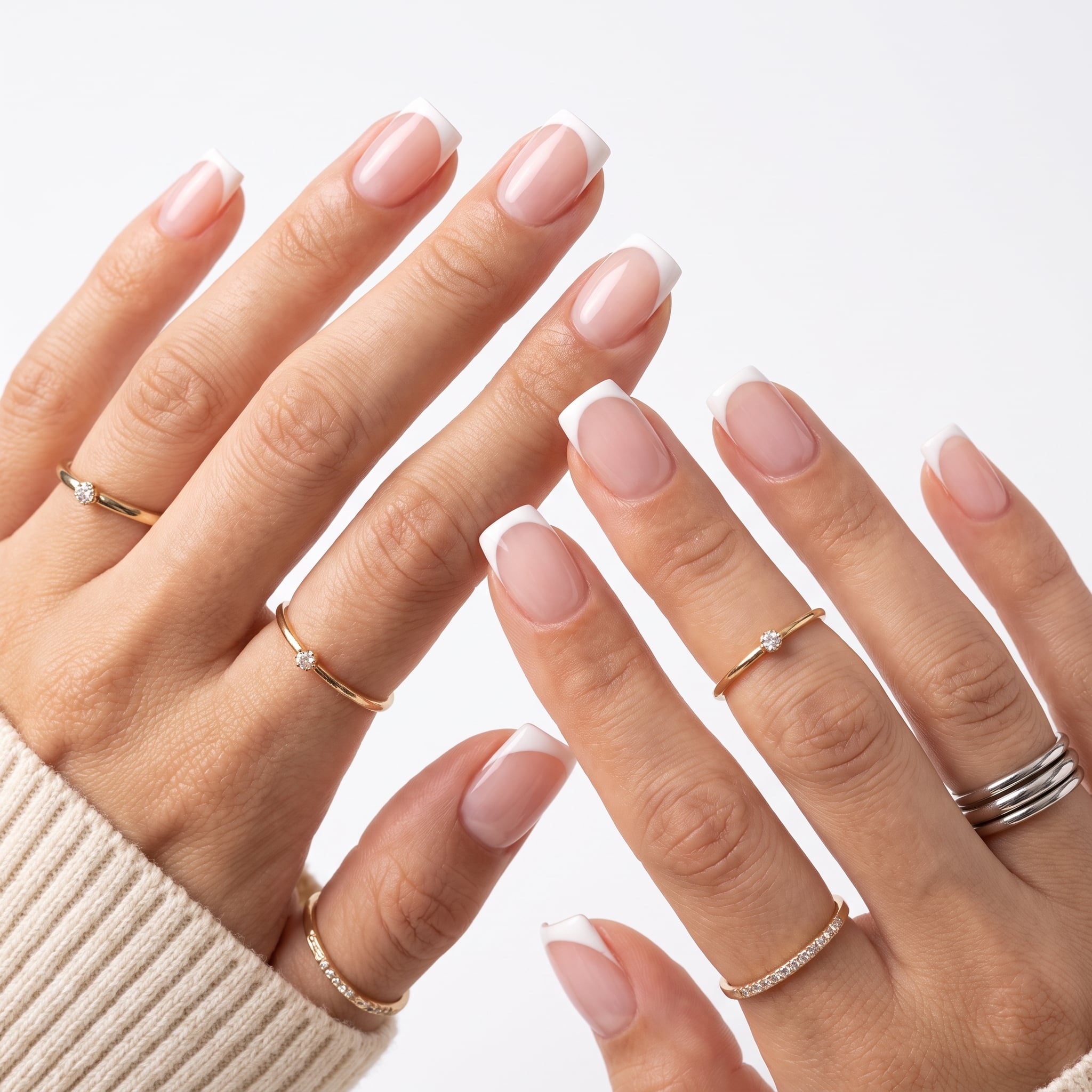 white french tip press on nails 07 classic almond