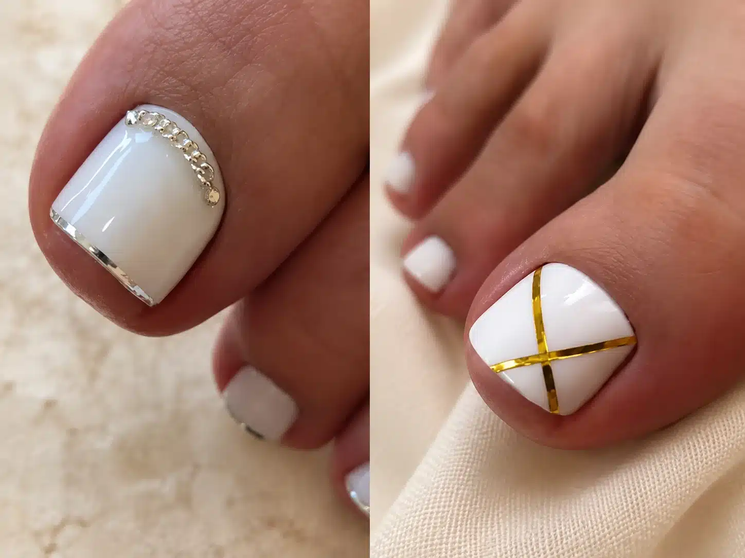 10 Milky White Chrome Pedicure Ideas You?ll See Everywhere in 2026 7 Milky white chrome pedicure with fine gold accents