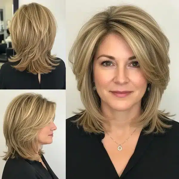 Hairstyles For Women Over 50 With Fine Hair - Medium Layered Hair With Side-Swept Front