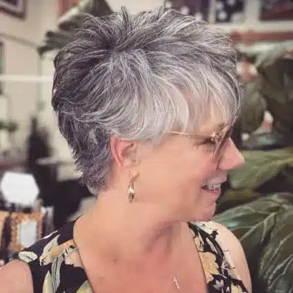 Salt-and-Pepper Pixie With Crown Layers haircut for women over 60