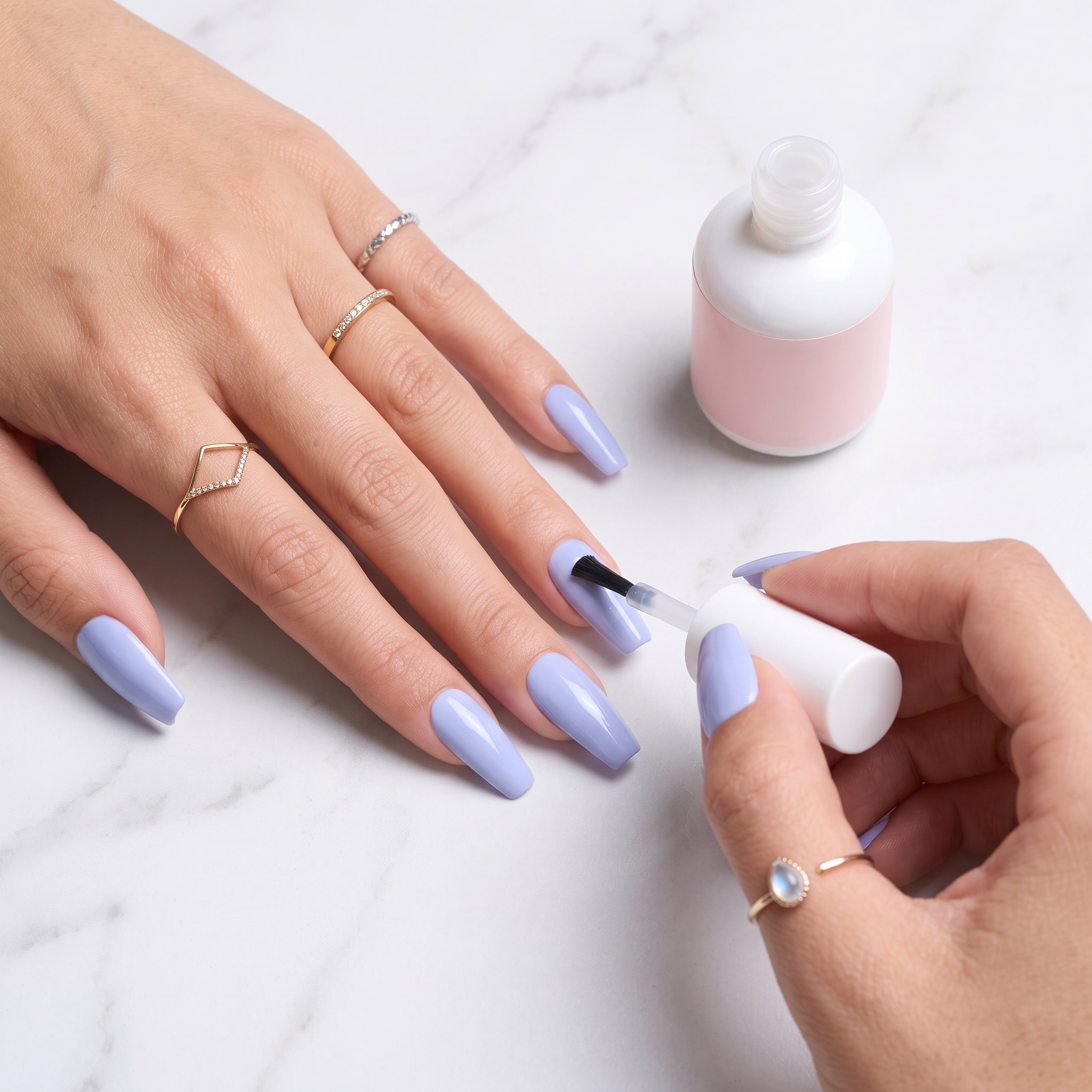 Press-on nails after days of wear showing a long-lasting manicure result