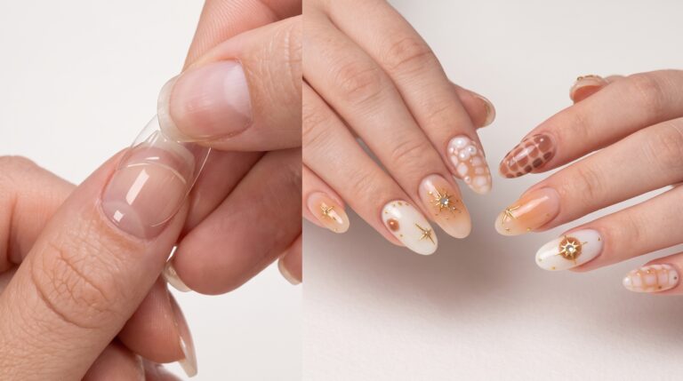 Do my nails with me routine showing both hands with a clean press-on manicure