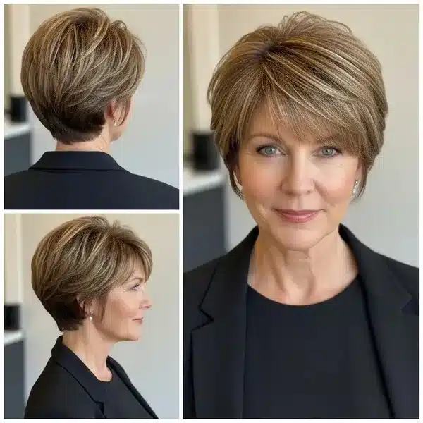 Hairstyles For Women Over 50 With Fine Hair - Volumized Pixie With Bangs And Flipped Ends
