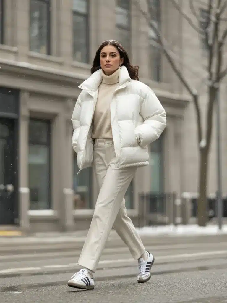 Christmas Party Outfits With Adidas Samba: 15 Looks 16 All-White Winter Layers outfit