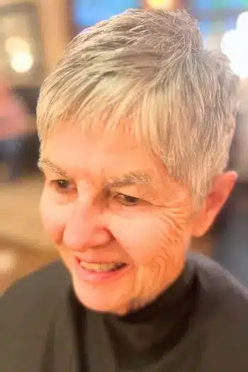 34 Elegant Short Hairstyles for Women Over 70 with Fine Hair 33 Closely Cropped Gray Pixie for women over 70 with fine hair