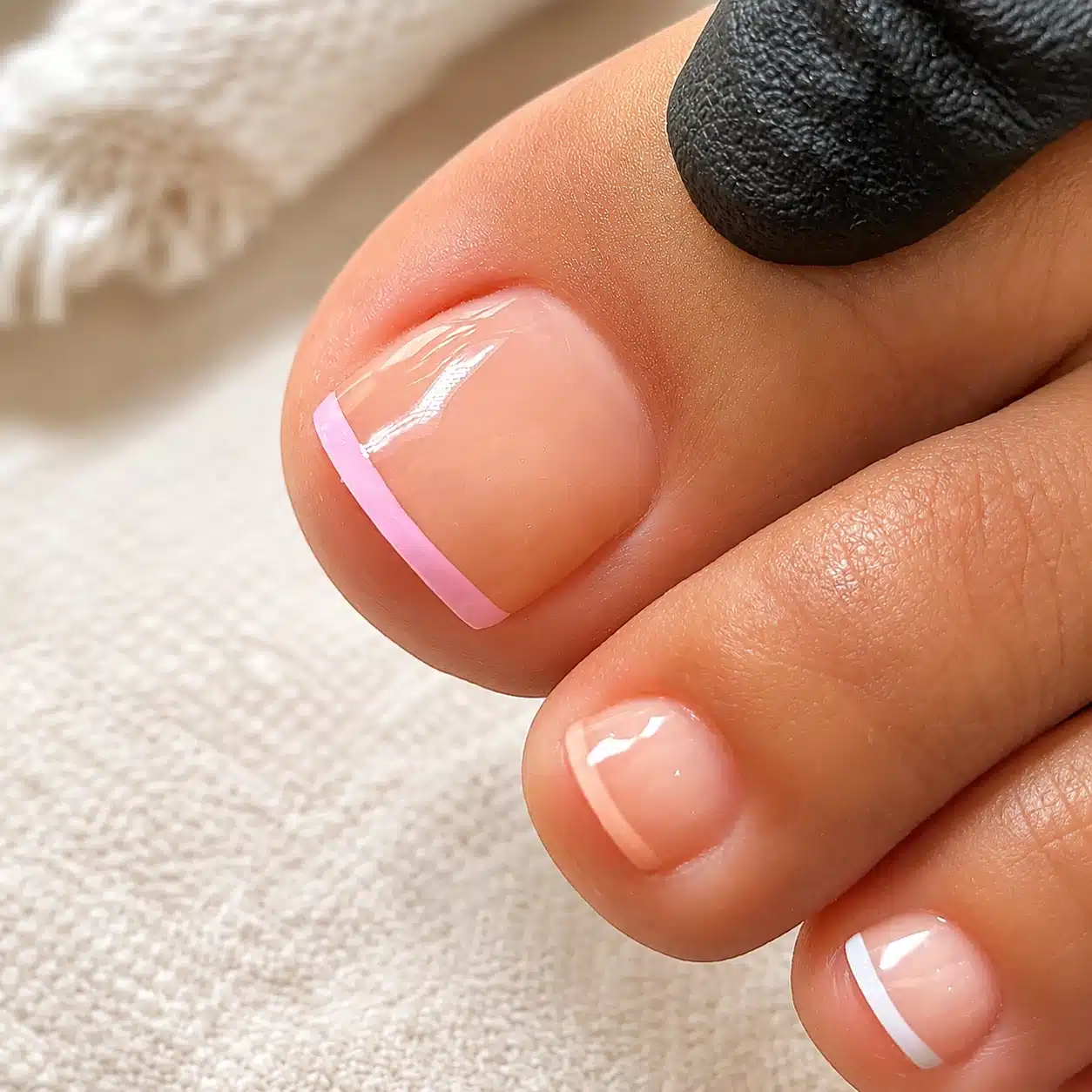 Light Pink French Tip Toes: Soft, Clean Pedicure Ideas 6 Close up of light pink French tip toenails