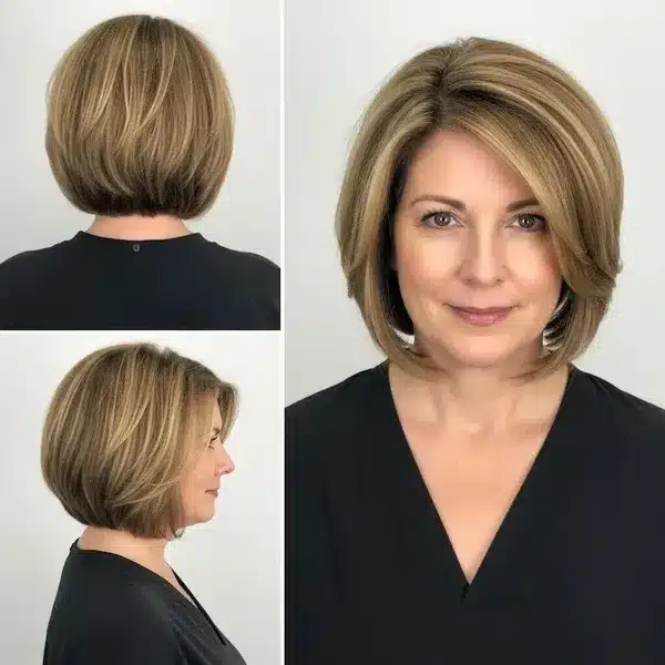 Hairstyles For Women Over 50 With Fine Hair - Angled Bob With Blended Layers