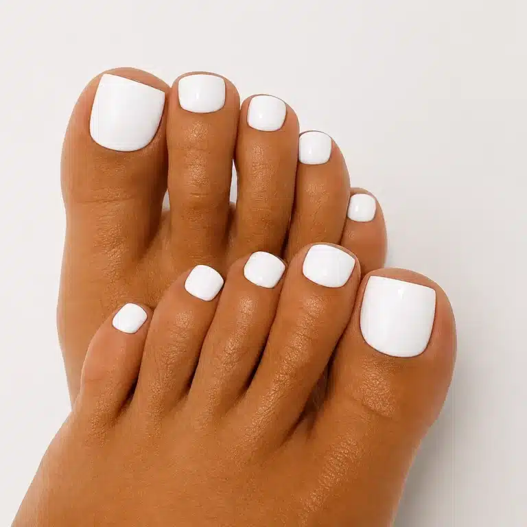 Milky White Acrylic Toes: 10 Clean, Glossy Ideas 14 Milky white acrylic toes with short square glossy nails