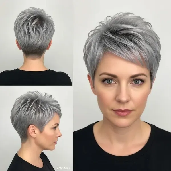 Hairstyles For Women Over 50 With Fine Hair - Spiky Silver Pixie With Tapered Sides