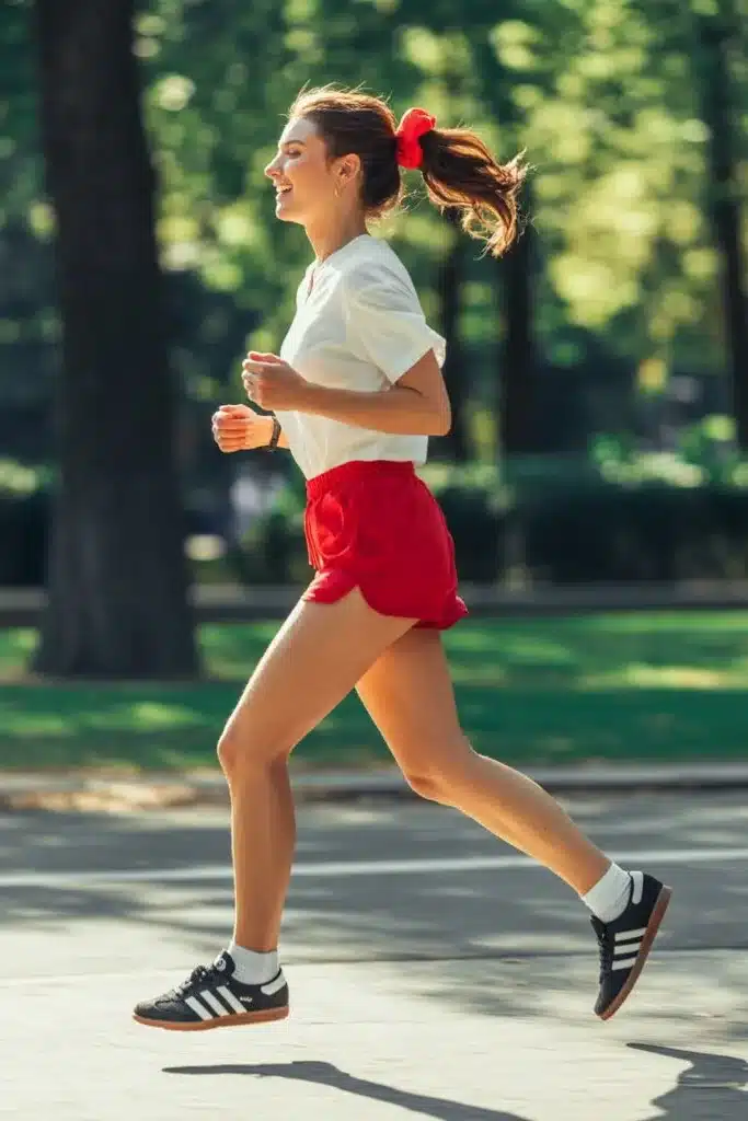 Samba Shorts Outfits for Women: 10 Easy Ideas 11 Retro Running Shorts and a White Tee outfit