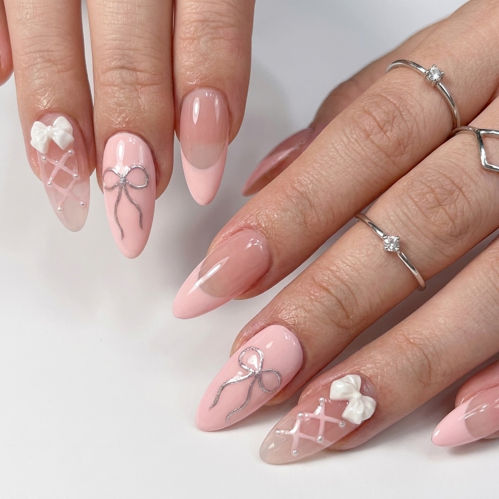 Natural reusable press-on manicure with a soft nude glossy finish