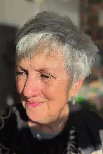 Silver Polished Layered Pixie With Side Fringe hairstyle